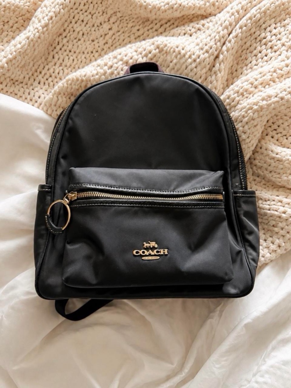 Coach Black Nylon Mini Backpack with Gold Hardware Accent